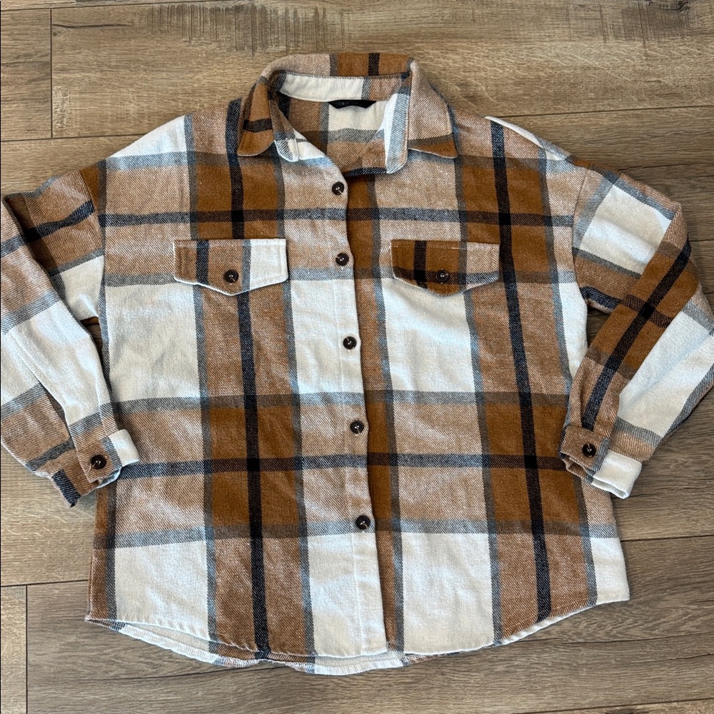 Plaid Oversized Button-Up Shacket - image 1